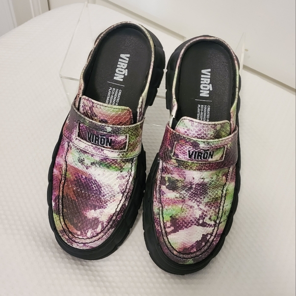 Virón Women's Purple/Green Leather Mule Loafer Shoes Size 38 EU/8 US - Picture 1 of 13